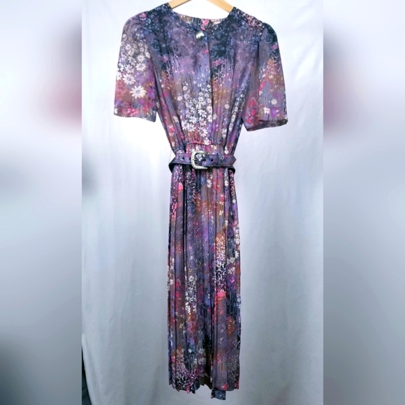 80's Autumn Colored Paisley Pleated Dress by Lady Carol Petites